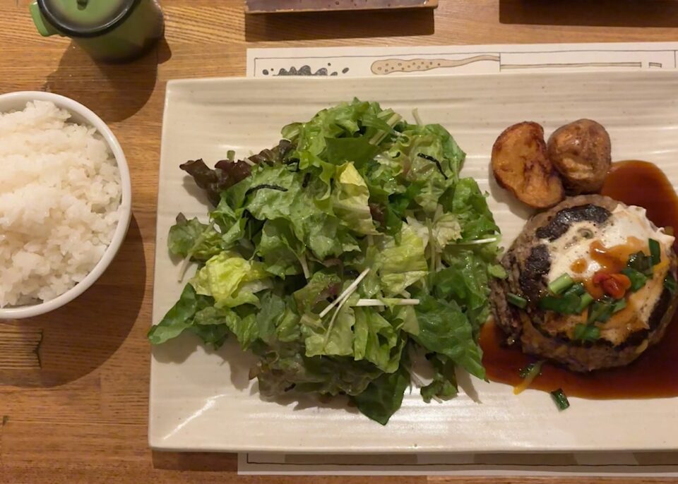 札幌ノースコンチネントのハンバーグと野菜とお米